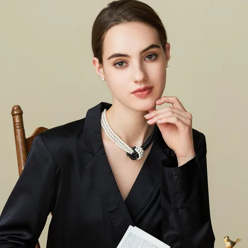 Vista 3 de Coucoland Collar de perlas de imitación de los años 20 collar de perlas con nudo Gatsby de los años 20 accesorios de perlas de flapper de los años