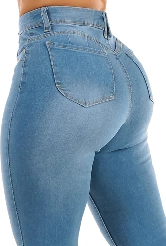 Vista 5 de Moda Xpress - Jeans ajustados con levantamiento de glúteos y cintura alta para mujer