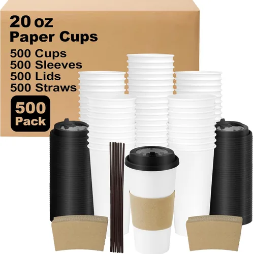 Vista 32 de Paquete de 100 tazas de café desechables de 8 onzas, tazas de papel desechables de color marrón a granel, tazas de café para té caliente, chocolate