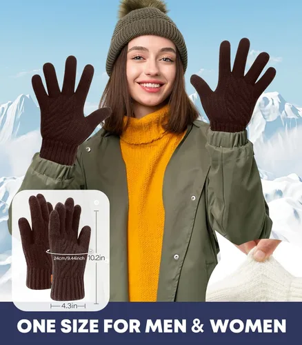 Vista 6 de Guantes de invierno para hombres y mujeres, guantes cálidos para pantalla táctil, para clima frío, guantes térmicos de lana para adultos
