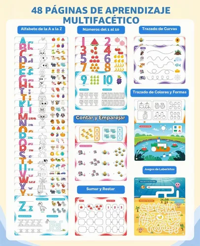 Vista 2 de JoyCat Actividades de Aprendizaje Preescolar 48 Páginas Reutilizables, Práctica de Escritura a Mano para Niños Pequeños, Libros de Trabajo