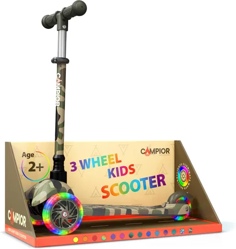 Vista 12 de Mini scooter negro de 3 ruedas para niños, inclinado para dirigir con ruedas con luces LED, manubrio ajustable, cubierta antideslizante ancha