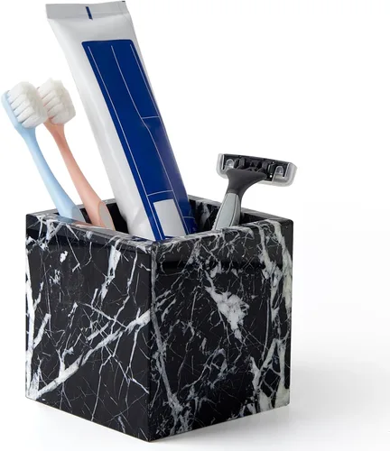 Vista 2 de Portacepillos de mármol natural lujoso real y organizador de brochas de maquillaje y soporte para bolígrafos para escritorio, portautensilios