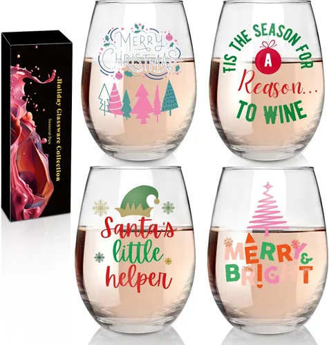 Vista 8 de CNVOILA Juego de Vasos de Vino de Acción de Gracias: Vasos y Tazas sin Tallo de 18oz para Decoración y Adornos de Otoño de Acción de Gracias, Tazas