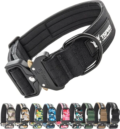 Vista 12 de TSPRO - Collar táctico para perro, hebilla metálica de liberación rápida Verde Básico - Estilo Parche