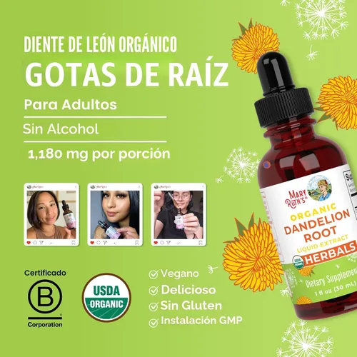 Vista 8 de Extracto de Raíz de Diente de León Orgánico de MaryRuth's USDA Orgánico Fácil de Tomar Suplemento Líquido de Raíz de Diente de León Extracto