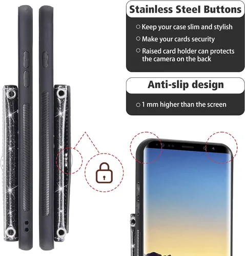 Vista 8 de Asuwish Funda de teléfono para Samsung Galaxy Note 8 con protector de pantalla de vidrio templado y correa cruzada, cordón para tarjeta de crédito