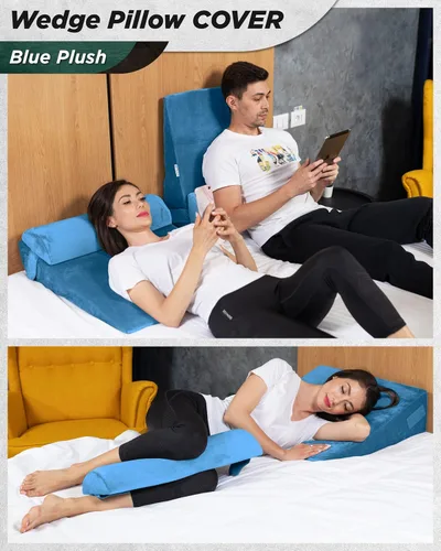 Vista 4 de Lunix Funda de repuesto para LX8 Juego de almohada de cuña de 2 capas, espuma no incluida, color azul