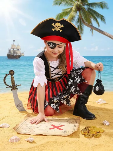 Vista 2 de Cuteshower Disfraz de pirata para niñas, disfraz de Halloween, pirata, simulación de cosplay