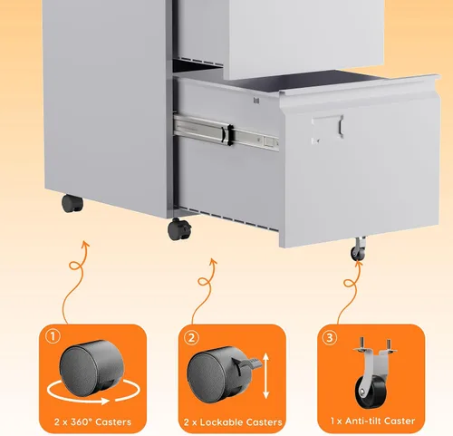 Vista 7 de SUXXAN Archivador móvil con 2 cajones, gabinete de metal debajo del escritorio con cerradura, para oficina y hogar, tamaño legal/carta, 14.57