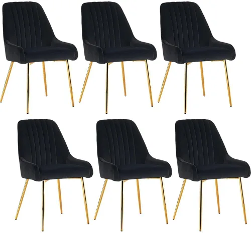 Vista 11 de Juego de 4 sillas de comedor de terciopelo negro, modernas sillas de cocina