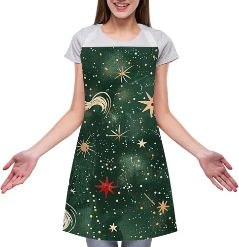 Vista 3 de MUSM Apron for Adults - 27.6 X 31.5 Inch, Heavy-Duty Polyester Aprons with Two Large Pockets, Waterproof Gold And White Stars Kitchen Apron for