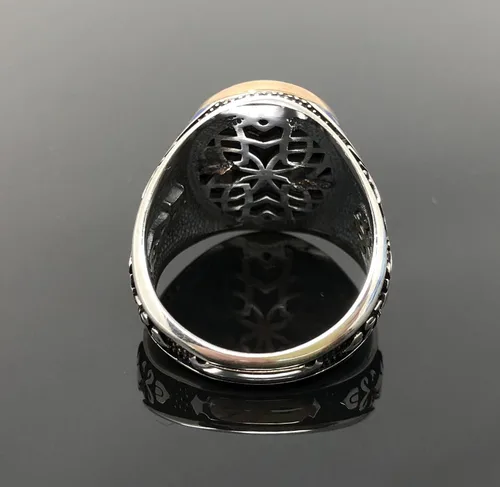 Vista 5 de KAR Anillo de plata de ley 925 K con piedra de ónice negra esmaltada para hombre, edición especial K62S