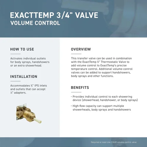Vista 2 de Moen Ajuste de control de volumen Exacttemp de níquel cepillado, requiere válvula, TS3600BN
