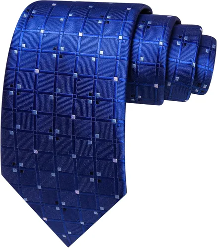 Vista 148 de Barry.Wang Juego de corbatas a cuadros para hombre con pañuelo gemelos de rayas clásicas