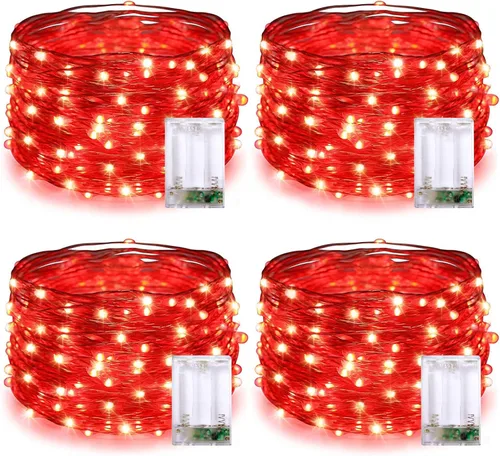 Vista 8 de JMEXSUSS 4 unidades de luces de hadas LED de 50 luces en púrpura y verde, luces de cadena de hadas operadas con batería, luces de 16 pies