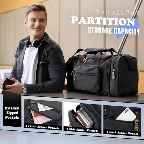 Vista 2 de Gonex Bolsa de lona para viaje 50L60L Duffel Bolsa de fin de semana para la noche, Gris oscuro, Clásico