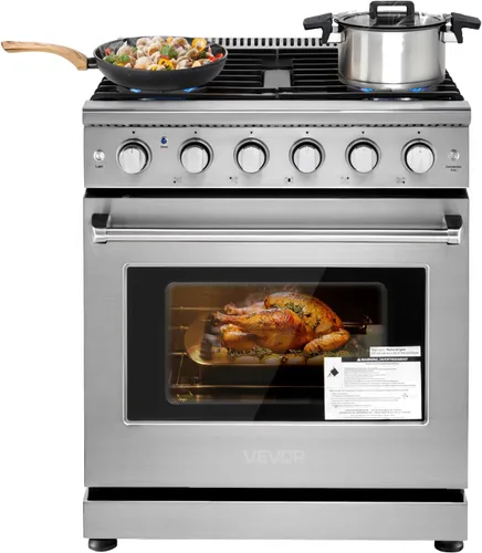 Vista 11 de VEVOR Horno de Cocina a Gas, 30 Pulgadas de Ancho, Estufa y Horno Independiente de Acero Inoxidable con 4 Quemadores Sellados en la Superficie
