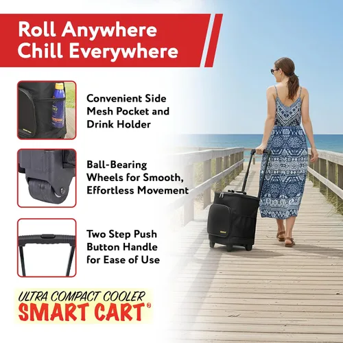Vista 8 de Carrito inteligente con función de refrigeración ultra compacto con ruedas - Bolsa enfriadora plegable aislada - Enfriador de viaje plegable para 36