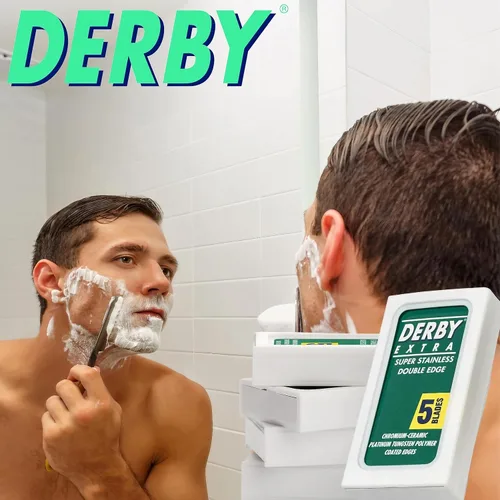 Vista 7 de 100 cuchillas de afeitar "Derby Extra Professional" de doble filo para maquinilla de afeitar recta
