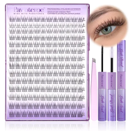 Vista 38 de Kit de Extensión de Pestañas Pawotence DIY 280 piezas, Kit de Racimos de Pestañas Individuales 20D y 30D Naturales 9-15mm, Kit de Extensiones