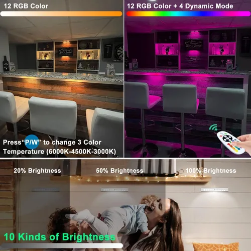 Vista 5 de Iluminación para debajo del gabinete, inalámbrica, recargable, funciona con pilas, luces LED regulables debajo de la encimera, barra de luces