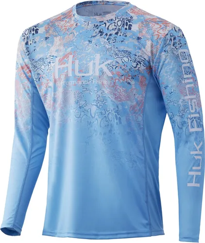 Vista 40 de HUK Camisa de manga larga Icon X para hombre, camisa de pesca de alto rendimiento Azul celeste