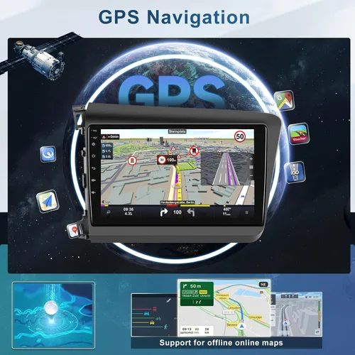 Vista 5 de 6G+128G+Octa-Core para Honda Civic 2012 2013 2014 2015 Juego de coche inalámbrico Android Auto Android Car Stereo,9 pulgadas IPS pantalla táctil
