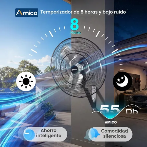 Vista 2 de Amico Ventilador de montaje en pared de 24 pulgadas con control remoto