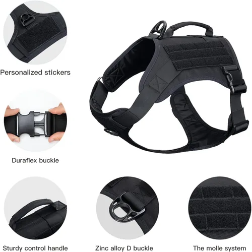 Vista 2 de EXCELLENT ELITE SPANKER Arnés táctico para perro, con asa, arnés militar para perro, arnés ajustable de entrenamiento sin tirones para perros Negro