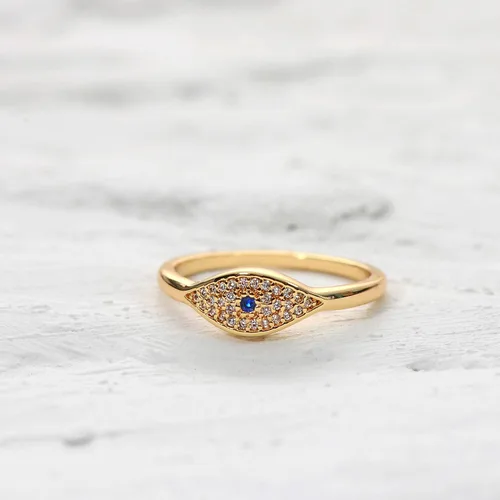 Vista 3 de MEVECCO Gold Cubic Zirconia Blue Evil Eye Stacking Ring,14K Gold Plated Dainty Sapphireblue Colored Band Stackable Rings