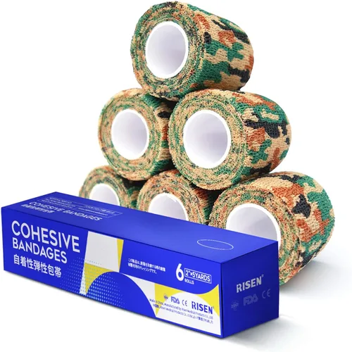 Vista 8 de RISEN Vendaje Cohesivo 2" x 5 Yardas, 6 Rollos, Vendaje Autoadherente Cinta Médica, Gasa de Primeros Auxilios Adhesiva Flexible Transpirable Ideal