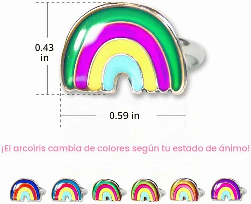 Vista 2 de Lindo anillo de humor con cambio de color arcoíris para niñas, tamaño ajustable