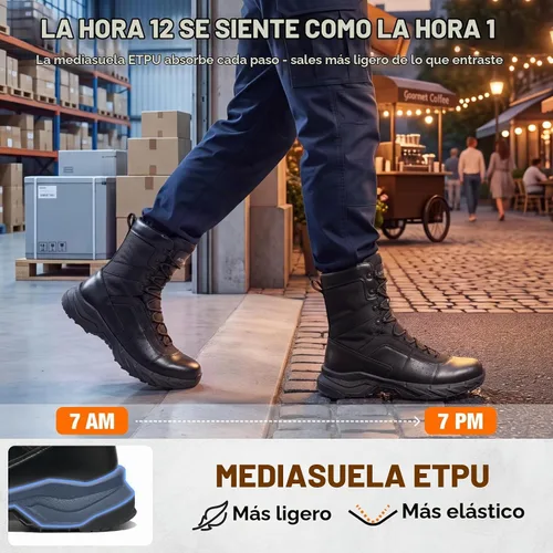 Vista 3 de NINGO Botas de trabajo tácticas militares para hombre, punta suave, 8 Negro