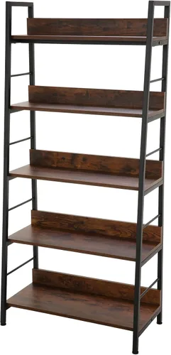 Vista 8 de Homdox Estantería de escalera de 5 niveles, estantería industrial de madera y metal, soporte para plantas y flores, estante de almacenamiento