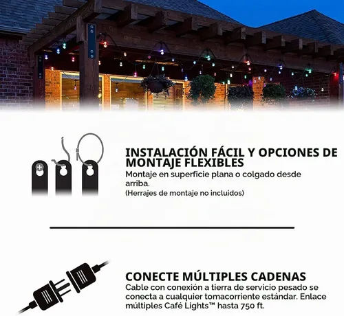 Vista 7 de Cadena de luces LED para exteriores de grado comercial de 96 pies con control remoto - Luces de Navidad impermeables, inastillables, con cambio