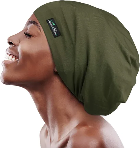 Vista 6 de FocusCare - Gorro de satén para dormir, para mujer, regalos para mujeres con cabello rizado o con frizz Verde militar
