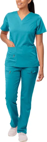 Vista 9 de Adar Pro Breakthrough Plus - Conjunto de uniforme médico para mujer, parte superior con cuello en V mejorado y pantalones con múltiples bolsillos