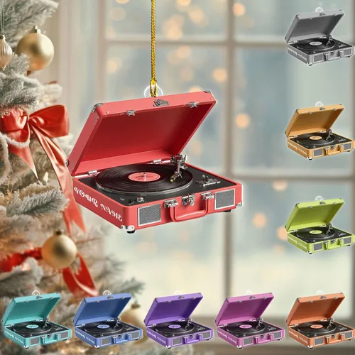 Vista 12 de Adorno de Navidad personalizado, máquina de discos de vinilo, adorno plano 2D, adorno para tocadiscos, instrumento musical, decoración de árbol