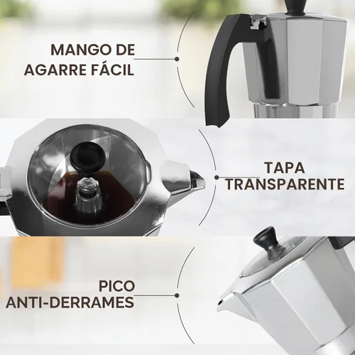 Vista 3 de Cafe Du Chateau Moka Pot Espresso Maker - Hace 6 tazas de espresso - Percolador de café con cuchara medidora de clip - Cafetera cubana e italiana
