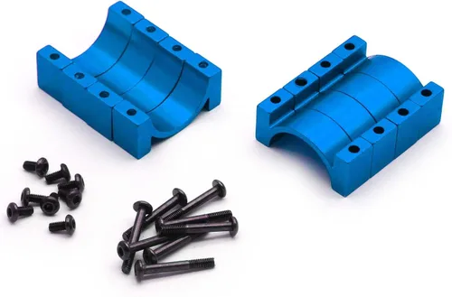 Vista 2 de 4 juegos de montaje de abrazadera de tubo de aluminio CNC de 0.866 in de diámetro (azul anodizado)