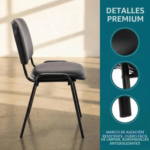 Vista 4 de Shunzhi - Juego de 5 sillas apilables para invitados de oficina y recepción Negro