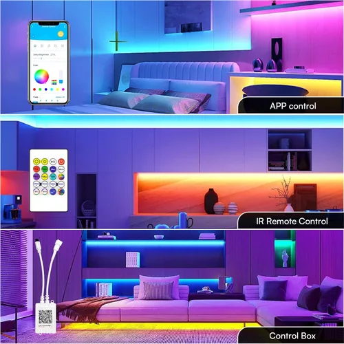 Vista 3 de GUPUP Tira de luces LED COB RGB Smart IC de 16.4 pies, tira de luz de persecución de color direccionable, 24 V 2880 LED, kit de iluminación de cinta