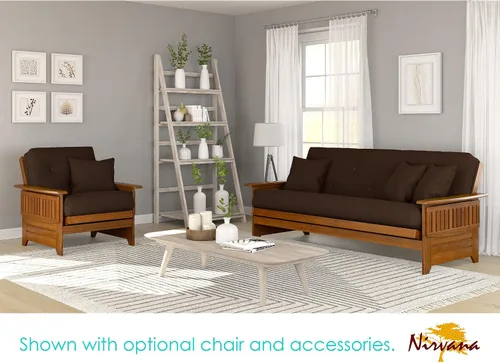 Vista 4 de Nirvana Futons Brentwood - Juego de sofá cama tipo futón con brazo tipo bandeja, marco completo, colchón de microfibra de 8 pulgadas, acabado