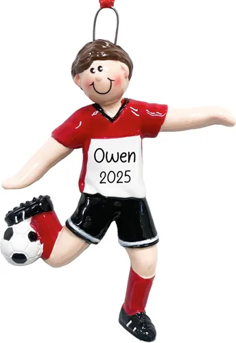 Vista 7 de Adorno Navideño Personalizado de Fútbol 2025 Pelota de Fútbol con Estrellas Doradas, Césped y Red de Portería para Árbol de Navidad - Regalo