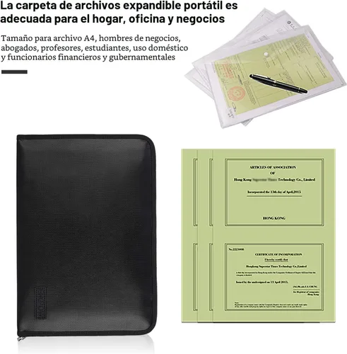 Vista 4 de ENGPOW Carpeta de archivos expandible ignífuga, bolsa organizadora de Negro