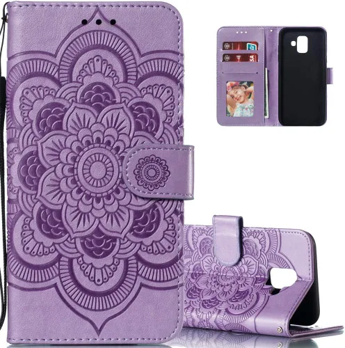 Vista 7 de LEECOCO - Funda para Samsung A6 2018 con diseño de mandala en relieve de lujo de piel sintética con tapa para cuaderno, cartera con soporte LD: azul