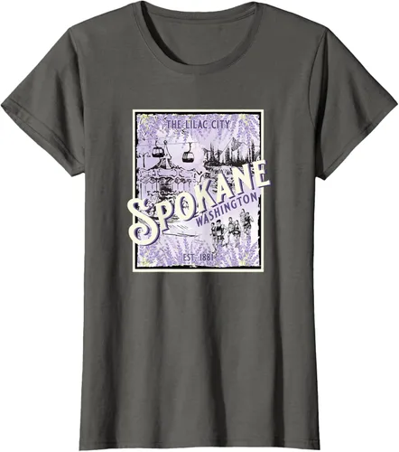 Vista 5 de Camiseta vintage Spokane Washington The Lilac City Carousel Waterfall, Negro