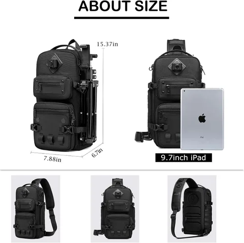 Vista 2 de OZUKO Multipurpose Sling Bag for Men, Large Capacity Crossbody Shoulder Bag Waterproof Sling Chest Backpack with Tripod Holder Fit for Outdoor