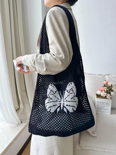 Vista 3 de ENBEI Bolsas bohemias, bolsa de punto de hombro, bolsa de mano Y2K estética, bolso de ganchillo lindo para mujeres, regalos hippie